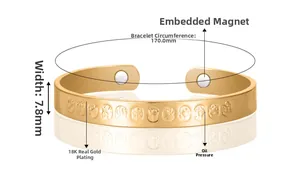 Detail showing 7.8mm width and 170mm circumference of 18K gold plated cuff bracelet