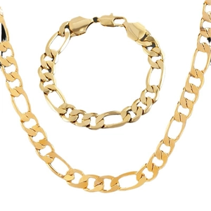 Ensemble de bijoux collier et bracelet à mailles Figaro classiques plaqués or 18 carats
