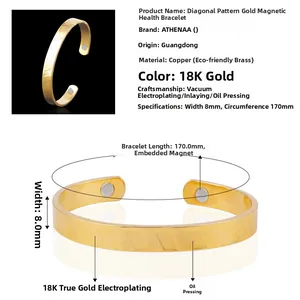 Dettagli del bracciale in ottone placcato oro 18K da 8mm con magneti per magnetoterapia