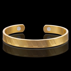 Bracciale Rigido Magnetoterapia in Ottone Placcato Oro 18K per Uomo Donna Gioielli per la Salute Motivo Diagonale Vintage