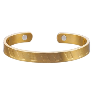 Bracciale magnetico a forma di C placcato oro 18K con trama a rete diagonale
