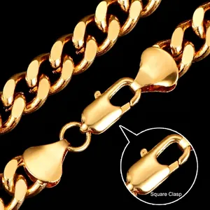 Bracciale cubano da uomo placcato in oro lucido con chiusura a moschettone sicura