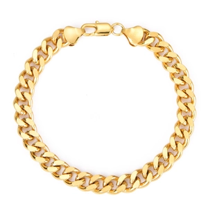 Bracciale a catena cubana placcato oro da uomo con chiusura a moschettone sicura
