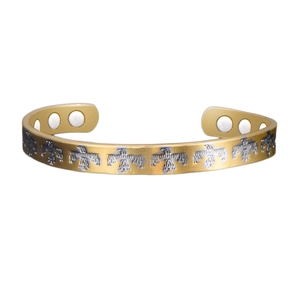 Two-tone 18K gold plated magnetic therapy open cuff bracelet with eagle motif