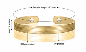 Dettaglio bracciale rigido placcato oro 18K con lunghezza 170 mm e magneti interni
