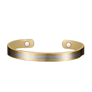 Bracciale magnetico bicolore in rame placcato oro 18K con design aperto minimalista a C