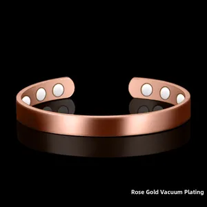 Polished rose gold magnetic therapy cuff bangle with vacuum plating finish and smooth inner surface