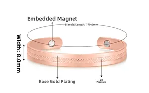 Detail showing rose gold plated magnetic bracelet with embossed textures and magnets
