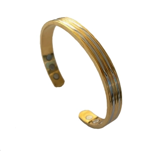 Zweifarbiges magnetisches Kupferarmband in Gold und Silber mit Rillen für Damen