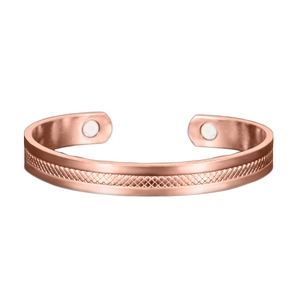 Rose gold magnetic copper therapy bracelet with elegant diamond-patterned texture finish