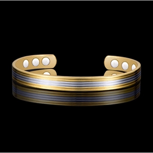 Vintage Zweifarbiges Magnettherapie Kupfer Armband Für Damen Gold Silber Plattiert Offene Manschette Gesunder Heilschmuck Reif