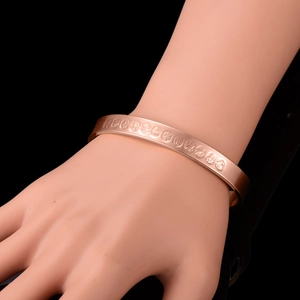 Rose gold open magnetic health bracelet for women featuring 12 zodiac relief patterns