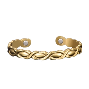 Women's 18K gold magnetic therapy cuff bracelet with vintage woven relief pattern