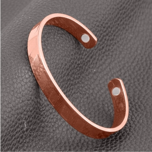 Rose gold copper magnetic therapy bracelet with grid pattern and dual magnets