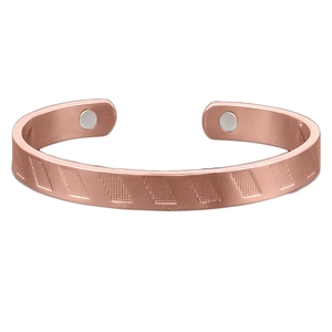 Rose gold adjustable magnetic therapy cuff bracelet with mesh pattern engraving