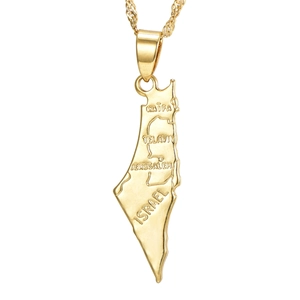 Close-up of 18K gold Israel map pendant with engraved Haifa and Jerusalem city names
