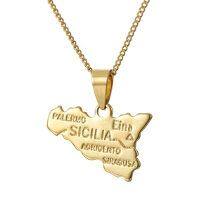 18K Gold Plated Copper Sicily Map Pendant Necklace For Women Italian Sicily Island Map Engraved Geographic Jewelry Travel Gift