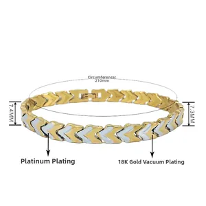 Dettaglio del bracciale a freccia bicolore, lunghezza 210mm e placcatura oro 18K