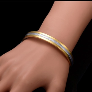 18K gold magnetic health bracelet for women with silver snake scale mesh texture