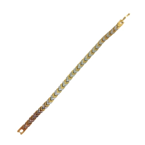 Bracciale a freccia tricolore oro argento e oro rosa con chiusura a scatto pieghevole