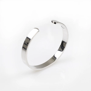 Polished silver magnetic cuff bracelet with minimalist open design and inner health magnets