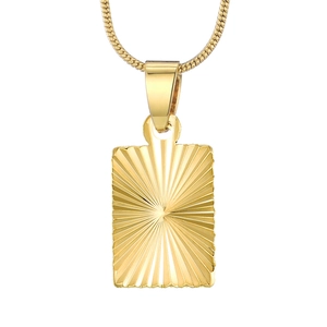 Minimalistische 18K Vergoldete Kupfer Halskette Rechteckiger Anhänger Sonnenstrahl Gravur Schlangenkette Damen Schmuck