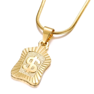 Collier chaîne serpent plaqué or 18 carats avec pendentif rectangulaire dollar