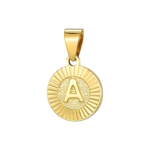 Collier rond plaqué or 18 carats avec lettre A en relief et bords texturés