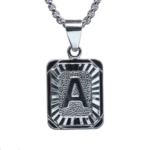 Vintage Silber Rechteckiger Anhänger Halskette mit Relief Buchstabe A und Box-Kette
