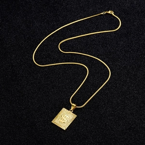 18K gold plated necklace featuring a dollar sign pendant on a sleek snake chain