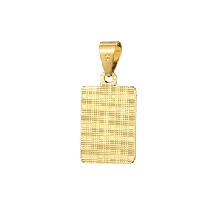Polished 18K gold-plated rectangular cross pendant with geometric grid texture pattern
