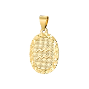 Λεπτομέρεια οβάλ μενταγιόν Υδροχόος 18K επιχρυσωμένο με ανάγλυφη επιφάνεια και κοπή