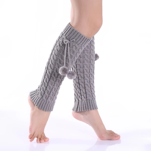 Women Winter Thickened Cable Knit Leg Warmers With Pompoms Drawstring Warm Knitted Boot Cuffs Over Calf Socks Jewelry