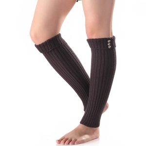 Scaldamuscoli da donna in maglia a righe verticali con bottoni argento in marrone scuro