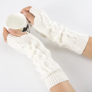 Mitaines blanches en maille torsadée pour femmes, chauffe-bras d'hiver confortables