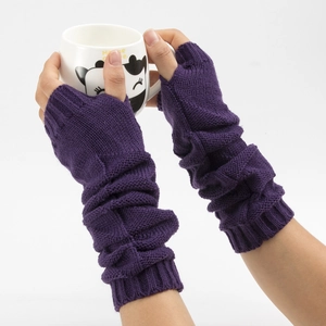 Dark purple cable knit fingerless gloves for warmth and flexibility in winter