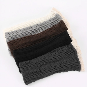 Lace-trimmed hollow knit leg warmers set in beige, gray, coffee and black colors