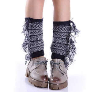 Women Knitted Leg Warmers Bohemian Tassel Fringe Boot Cuffs Geometric Pattern Winter Warm Acrylic Crochet Sock Toppers