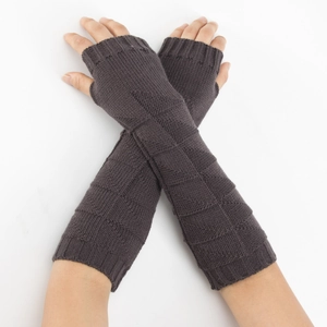 Dark grey knitted fingerless gloves with diamond patterns for winter warmth