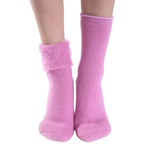 Cozy pink thermal fleece lined mid-calf socks for winter warmth and home comfort