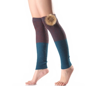 Women Winter Knit Leg Warmers Color Block Cashmere Blend Ribbed Thigh High Socks With Removable Pom Poms Warm Over Knee Boot Cuffs