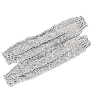 Winter light grey knit leg warmers with diamond pattern and elastic ribbed cuffs