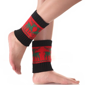 Jambières de Noël en Tricot pour Femmes Motif Renne Acrylique Poignets de Bottes Crochet Chaussettes Hiver Chaud Couleur Contrastée