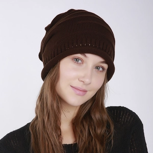 Dark coffee ribbed knit beanie for men and women featuring a slouchy winter style design