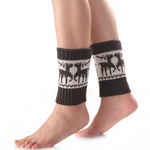 Jambières de Noël en tricot avec motif renne et bordures côtelées pour femme