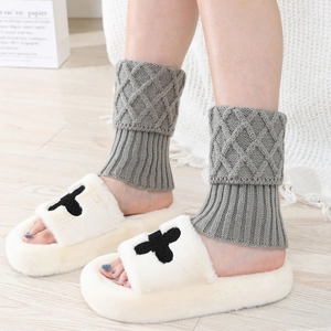 Women Short Knitted Leg Warmers Turn-over Cuff Argyle Diamond Pattern Acrylic Crochet Boot Cuffs Winter Warm Foot Covers