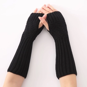 Schwarze gestrickte fingerlose Handschuhe mit Daumenloch für Herren und Damen im Winter