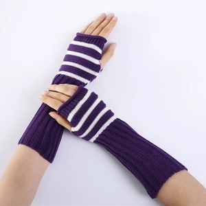 Striped Knitted Fingerless Gloves 100% Acrylic Thermal Winter Arm Warmers For Men Women Casual Outdoor Wrist Mittens