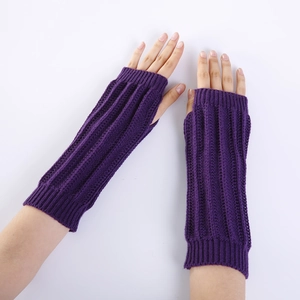 Mitaines longues violettes en tricot pour hommes et femmes avec texture côtelée