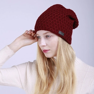 Gorro de punto de nido de abeja color burdeos para hombre y mujer con forro térmico suave